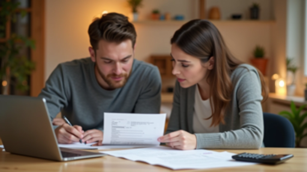 Eltern füllen Steuererklärung mit Kinderfreibetrag aus, Zuhause am Tisch, freundliche Atmosphäre
